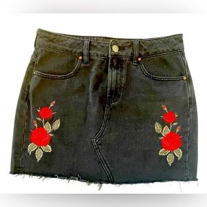 Black Jean Skirt w/Embroidery embellishment